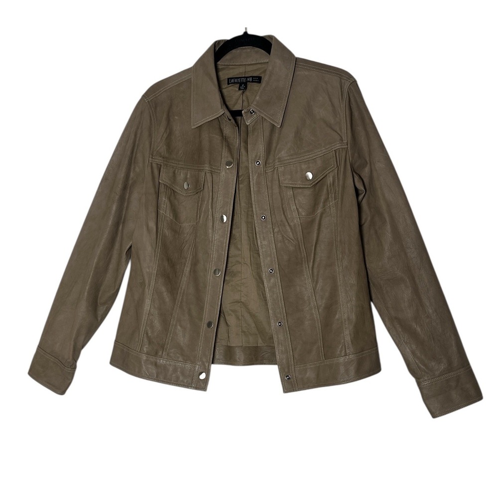 lafayette‎ 148 New York Leather Jacket Women's Size 10 Brown Taupe Designer